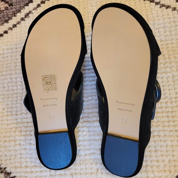 DEFINERY Loop Cross Croc-Embossed Leather Flat Sandals in Obsidian (Black) NWT - Picture 5 of 5